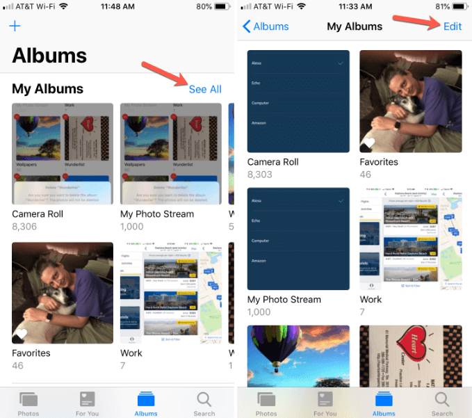Eliminazione di album su iPhone tramite rullino fotografico/foto