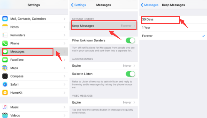 Imposta l'eliminazione automatica nei messaggi per eliminare altri archivi di grandi dimensioni su iOS