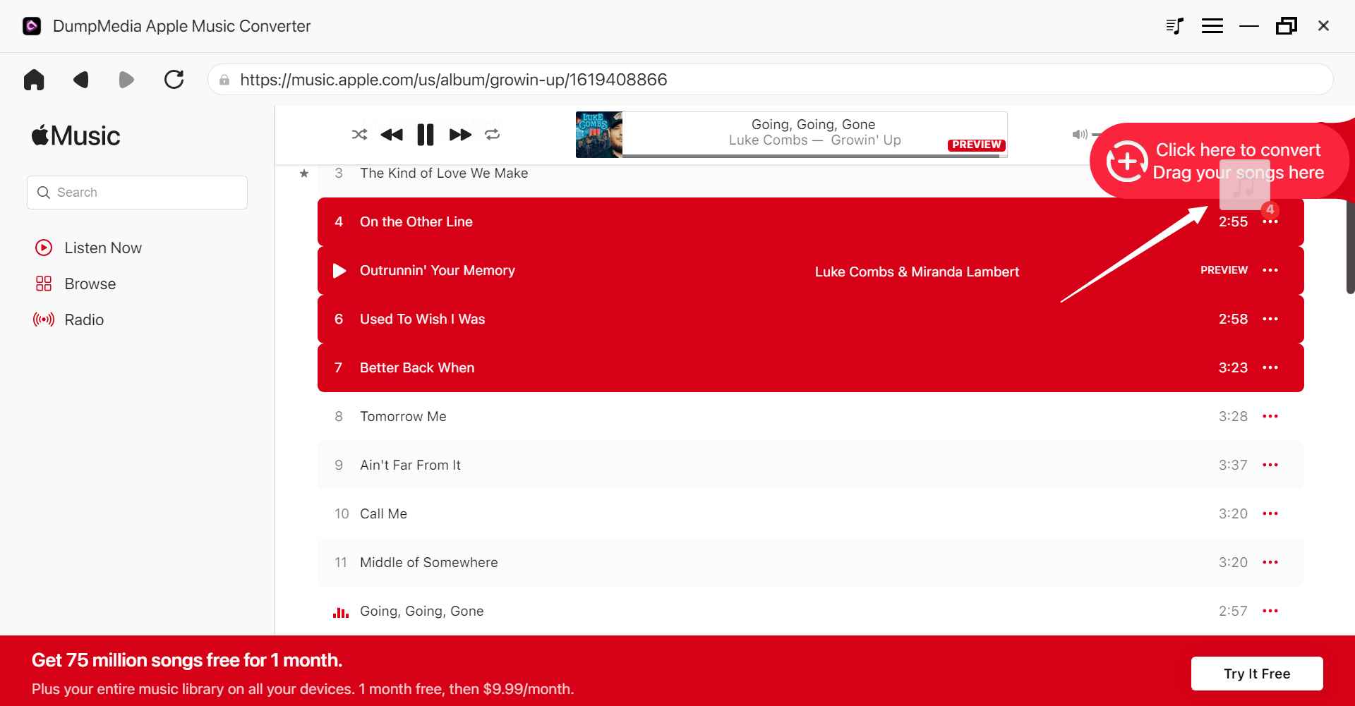 Il miglior software Apple Music Converter: DumpMedia Apple Music Converter - Aggiungi file