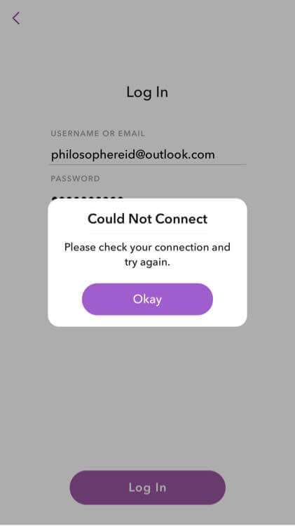 Snapchat non riesce a connettersi alla rete