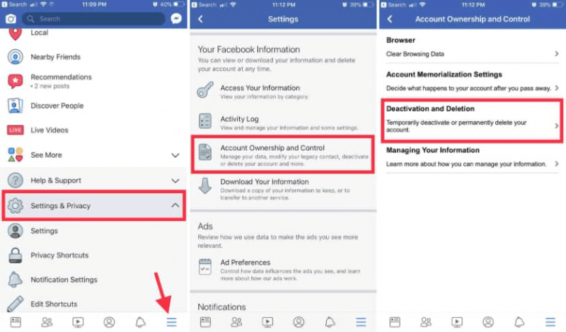 Disattiva l'account Facebook per eliminare Facebook Keep Messenger