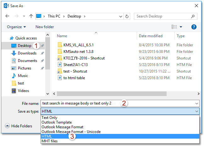 Esporta la posta di Outlook in un file HTML