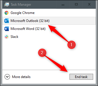 Forza la chiusura di Outlook sul tuo computer prima di eseguire lo strumento di riparazione e-mail