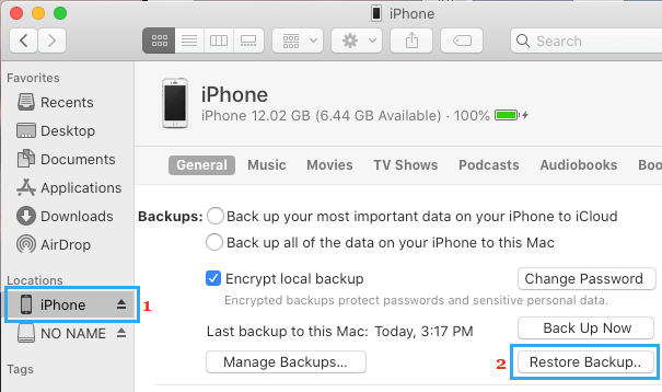 Usa il Finder per recuperare le note cancellate definitivamente su iPhone
