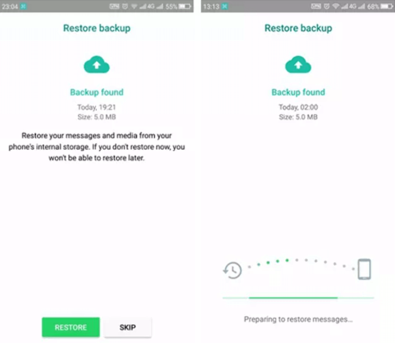 Ripristina il file di backup di WhatsApp utilizzando Google Drive