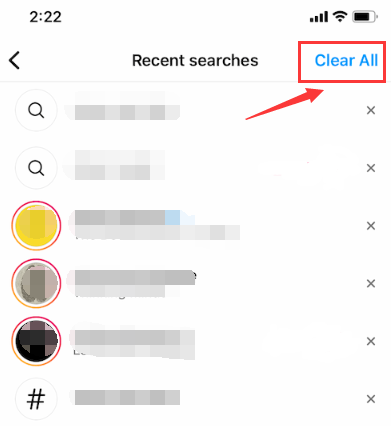 Cancella tutte le ricerche recenti su Instagram