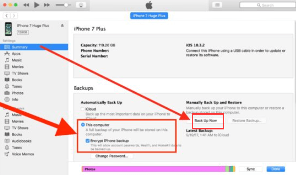 Effettua il backup dell'iPhone sul PC utilizzando iTunes