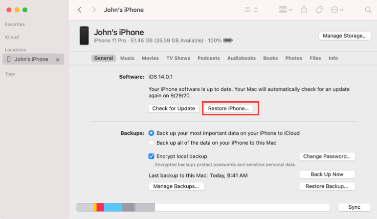 Ripristina iPhone senza password iCloud utilizzando iTunes