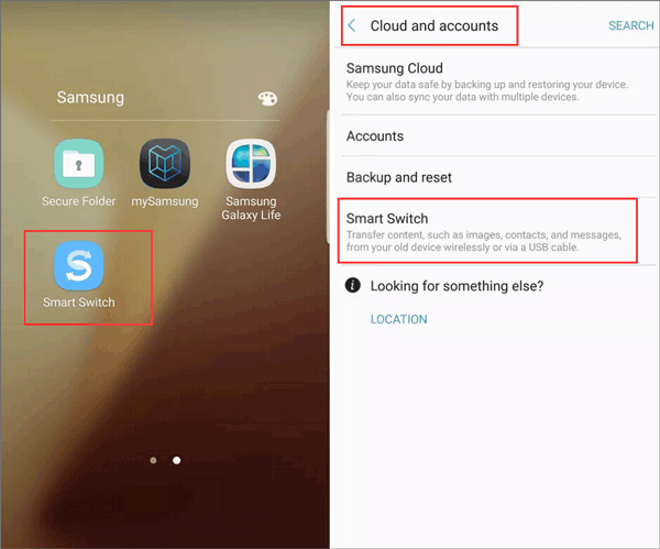Avvia l'app Smart Switch su entrambi i tuoi dispositivi Samsung