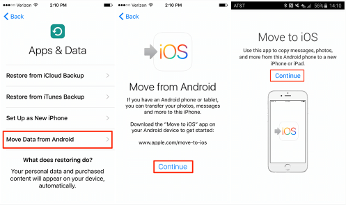 Trasferisci dati da LG a iPhone utilizzando l'app Passa a iOS