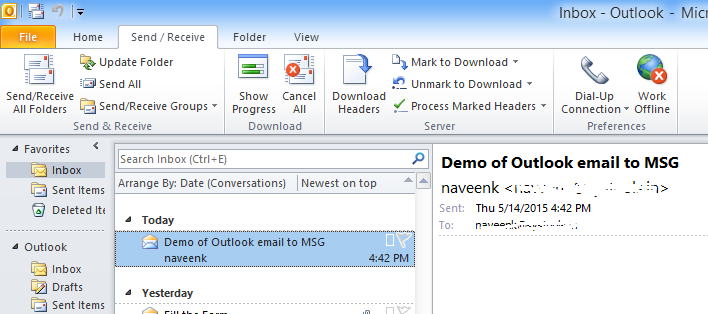 Esporta la posta di Outlook in un file .MSG