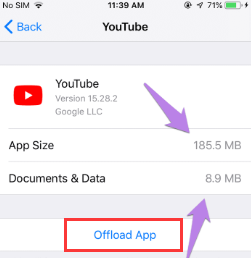 Libera spazio di archiviazione su YouTube iOS