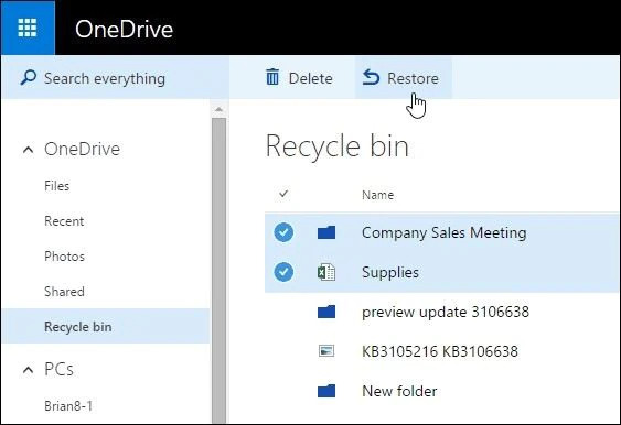 Recupera file dal cestino di OneDrive