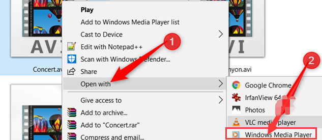 Apri un file AVI con Windows Media Player