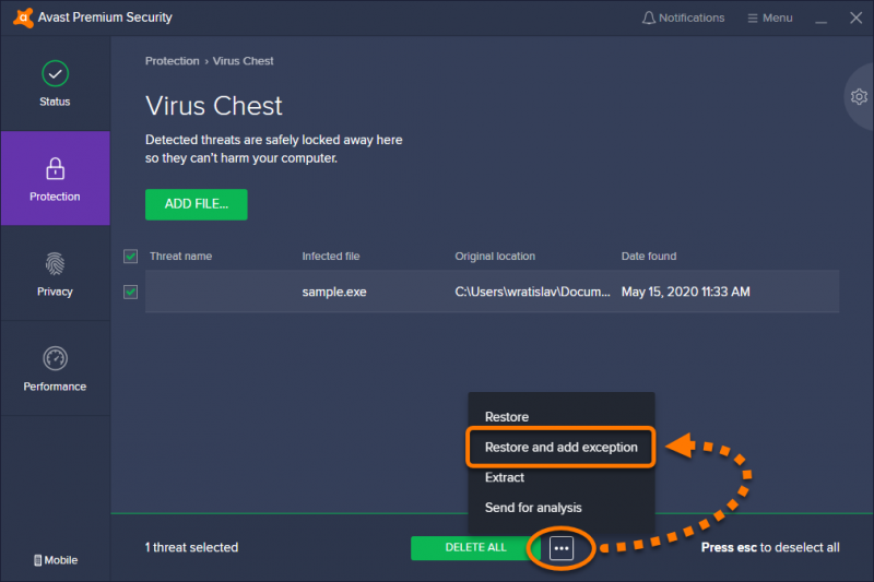 Risolto Avast Impossibile ripristinare l'errore di file riaprendo Virus Chest