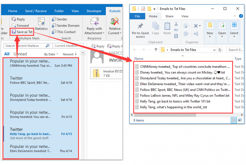 Esporta la posta di Outlook in un file di testo