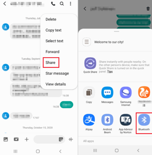 Usa il Bluetooth per trasferire i messaggi di testo