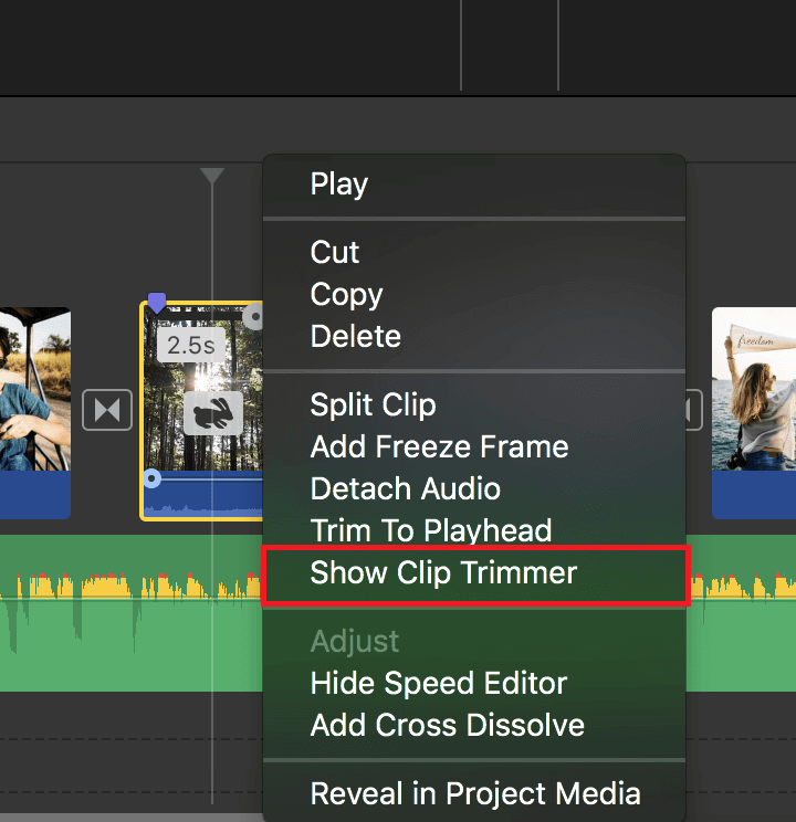 Fai clic su Mostra Clip Trimmer per inserire un video di YouTube in iMovie