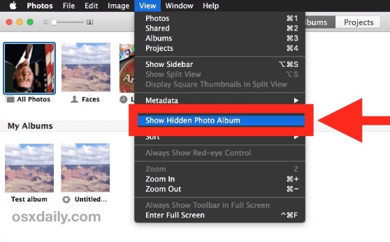 Mostra album fotografico nascosto su Mac