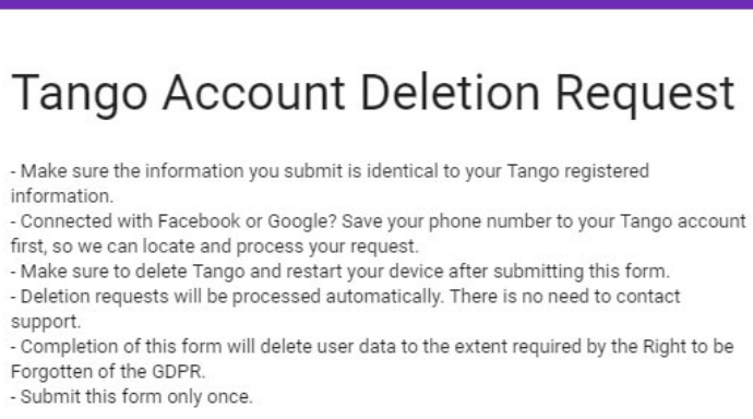Deleting Tango Account and Data through Desktop