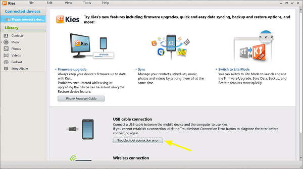 Samsung Kies non riconosce l'errore di connessione