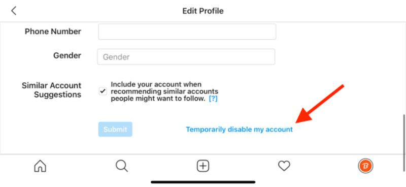 Tocca Disattiva temporaneamente il mio account su Instagram