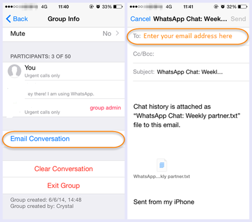 Trasferisci la chat di WhatsApp tramite e-mail utilizzando il dispositivo iPhone