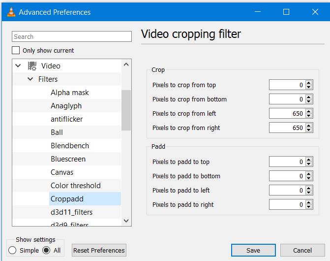 Seleziona Croppad per ritagliare video con VLC