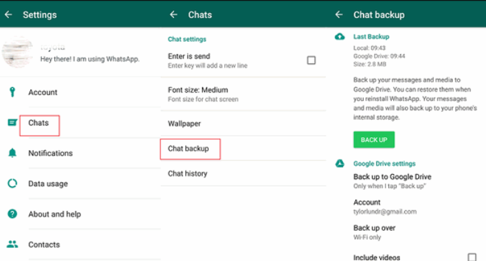 Premi L'opzione per il backup della chat