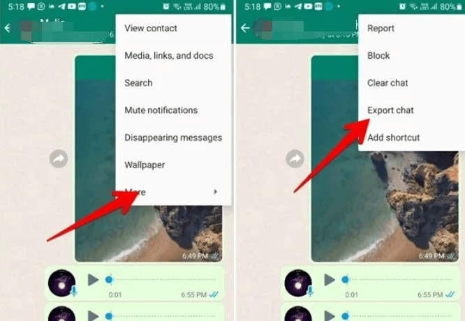 Esporta cronologia chat per recuperare documenti cancellati da WhatsApp
