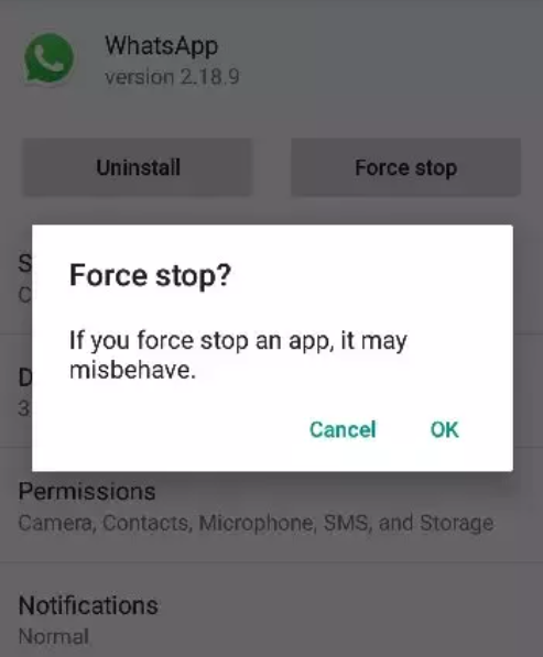 Forza l'arresto di WhatsApp durante il processo