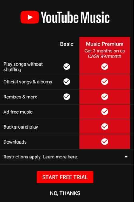 Verifica dei vantaggi di Youtube Music Premium