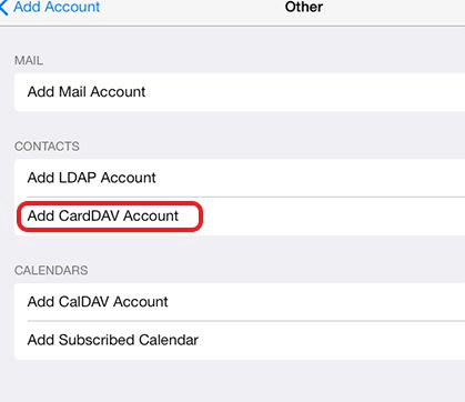 Aggiungi l'account CardDAV