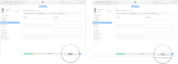 Fai clic sul pulsante Applica per trasferire programmi TV da iPhone a iPhone