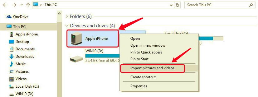Usa File Explorer su Windows 10 per trasferire video da iPhone a PC