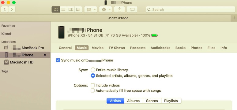 Sincronizza la musica tra Mac e iPhone con Finder