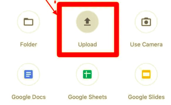 Tocca Carica su Google Drive per trasferire foto da iPhone a PC senza iTunes