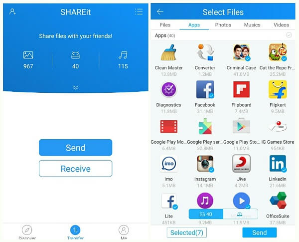 Trasferisci dati da Samsung a Samsung tramite Shareit