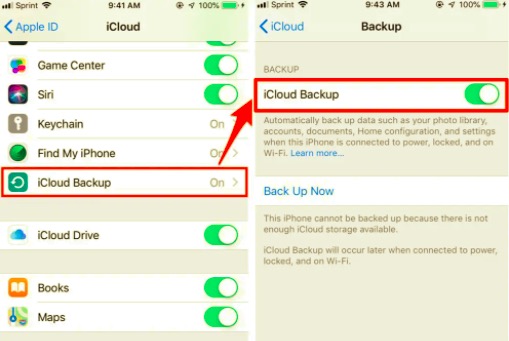 Attiva iCloud Backup per trasferire app da iPhone a iPhone