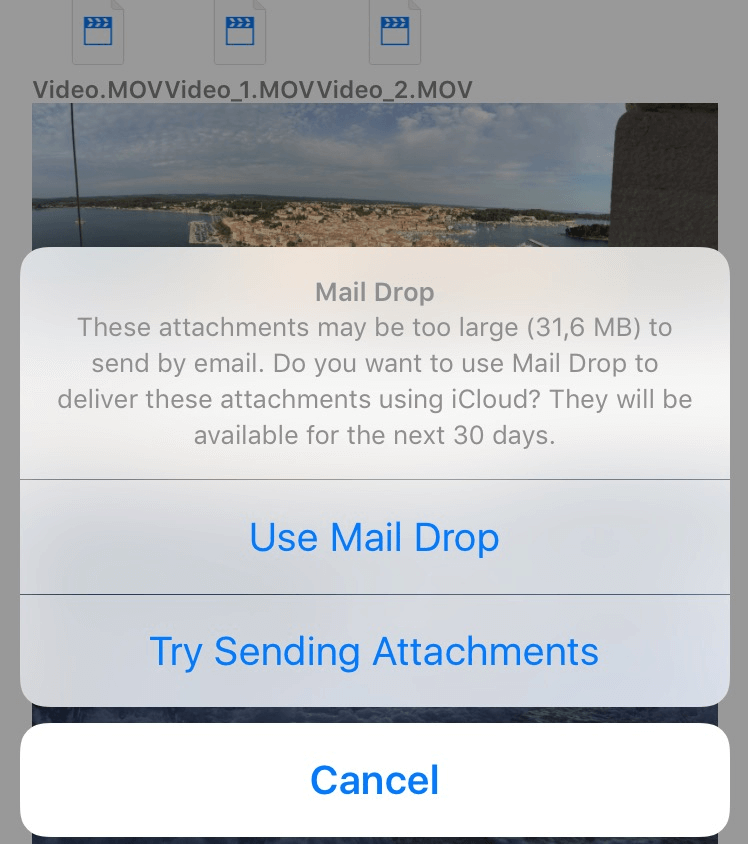 Utilizzo di Mail Drop per inviare video di grandi dimensioni da iPhone