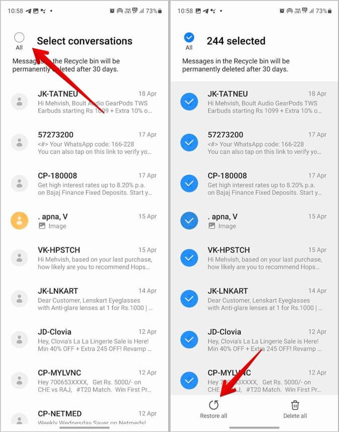 Recupera i messaggi di testo eliminati su Samsung utilizzando la cartella dei messaggi eliminati di recente