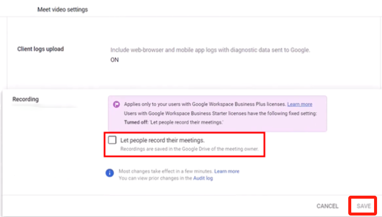 Attiva la registrazione all'interno di Google Meet per risolvere