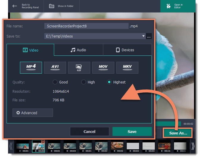 Utilizza Movavi Screen Recorder