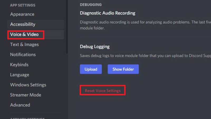 Ripristina le impostazioni vocali di Discord per riparare il microfono