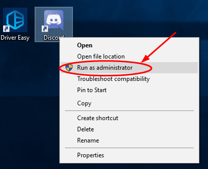 Esegui Discord come amministratore per risolvere il problema del microfono