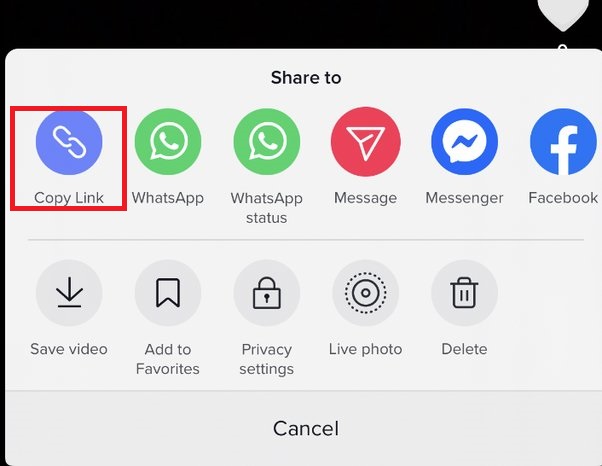 Condividi l'URL del video Titok