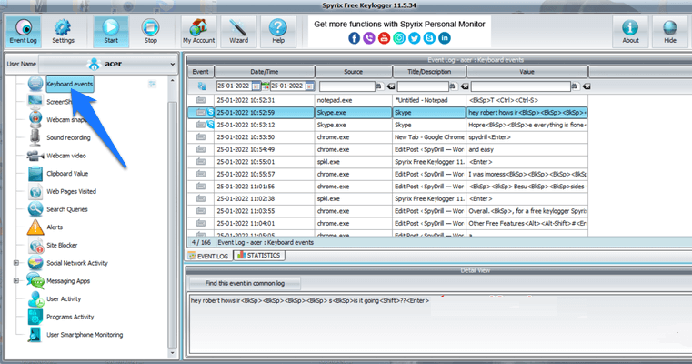 Registra le sequenze di tasti utilizzando Spyrix