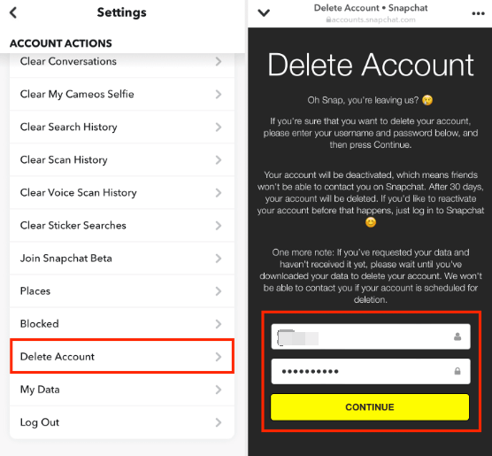 Come eliminare definitivamente l'account Snapchat