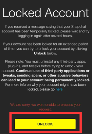 Premi il pulsante di sblocco per sbloccare l'account Snapchat
