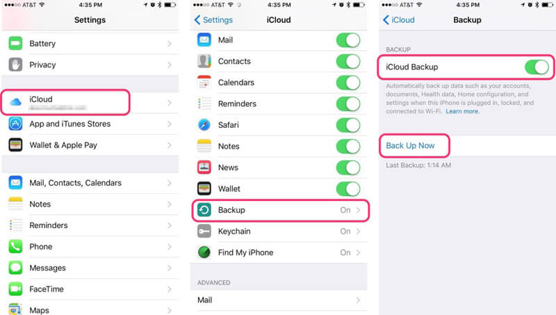 Eseguire manualmente il backup su iCloud